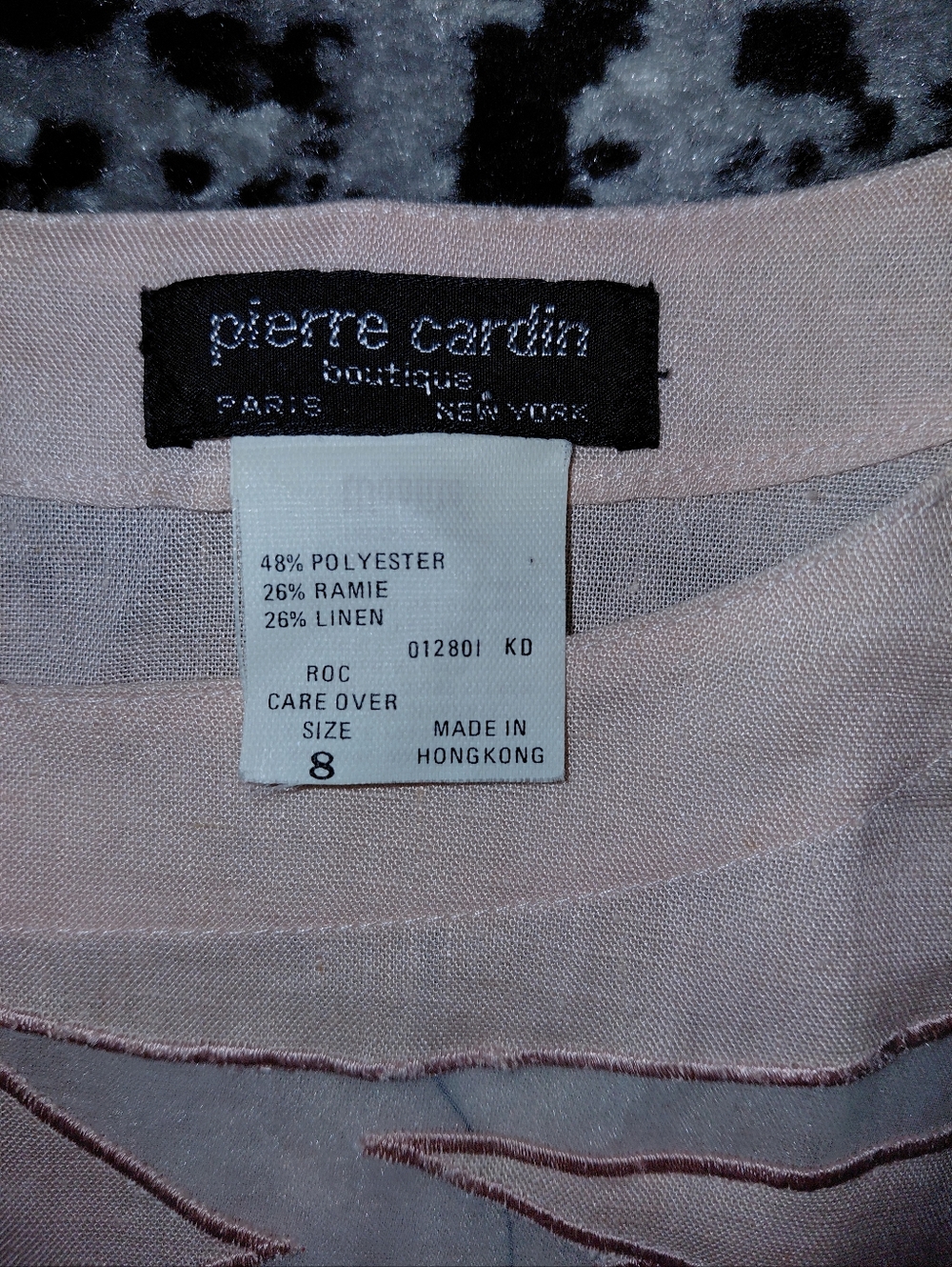 Pierre Cardin Size 8 Vintage Linen Blend Cutout Top - Stylized Flame Sheer Mesh - Picture 5 of 9